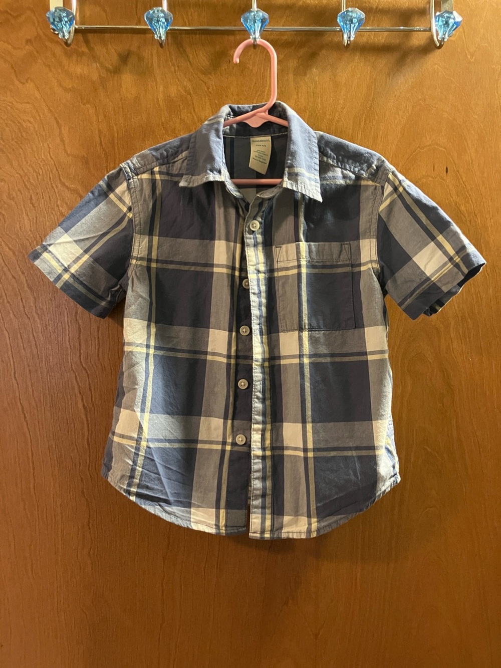 Boys Short-Sleeve Plaid Button-Down Shirt - Blue & Cream